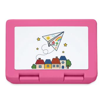 Papierflieger über Dächern – Kindergarten - Brotdose - Pink - Vorne