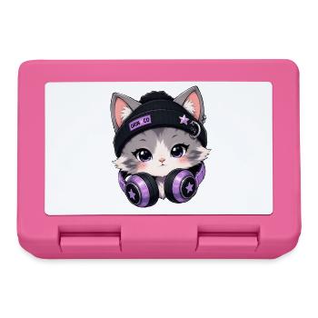 Lila DJ-Katze mit Kopfhörern - Brotdose - Pink - Vorne