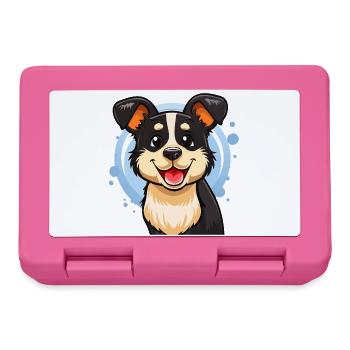 Cheerful Black and White Puppy (Comic Portrait) - Lunchbox - pink - Front