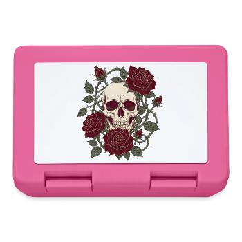 Skull & Roses – Gothic Totenkopf Blumen Design - Brotdose - Pink - Vorne