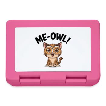 Me-Owl – Dessin animé Chat portant un masque de hibou avec un jeu de mots - Boîte à goûter - rose - Devant