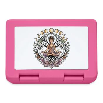 Yoga Frau Lebensbaum Lotus Mondphasen - Atma Boho - Brotdose - Pink - Vorne