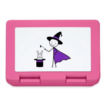 Strichmännchen als Zauberer zaubert Kaninchen Art - Brotdose - Pink - Vorne