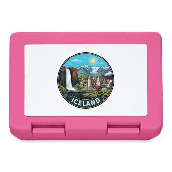 Island-Reiseabzeichen Skogafoss-Wasserfallvulkan - Brotdose - Pink - Vorne