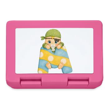 M - Buchstabe: Baby im bunten Patchwork-Schal - Brotdose - Pink - Vorne