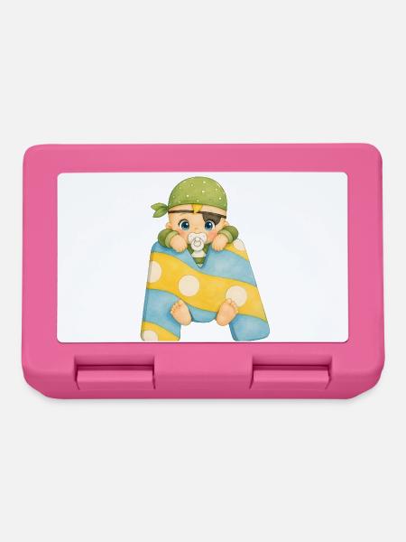 M - Buchstabe: Baby im bunten Patchwork-Schal - Brotdose - Pink