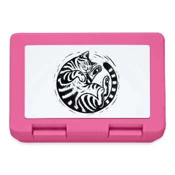 Schlafende getigerte Katze – Vintage-Gravur-Illustration - Brotdose - Pink - Vorne