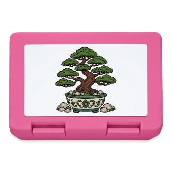 Bonsai Baum Schale Steine Zen Natur Vektor Shirt - Brotdose - Pink - Vorne