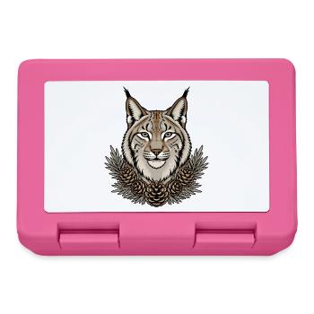 Luchs Portrait Pinselohren Tannenzapfen Shirt - Brotdose - Pink - Vorne