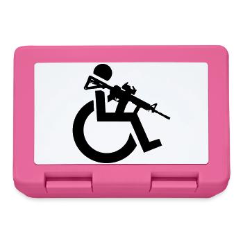 Bewaffneter Rollstuhlfahrer mit Gewehr, Waffe # - Brotdose - Pink - Vorne