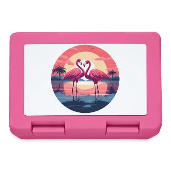 Flamant rose, Couple, Coucher de soleil, Plage - Boîte à goûter - rose - Devant