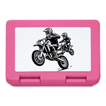 Motocross Family Ride - Father and Child Together - Lunchbox - pink - Front