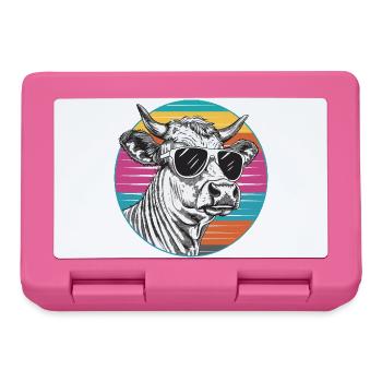 Kuh im Retro Neon-Look mit Sonnenbrille - Brotdose - Pink - Vorne