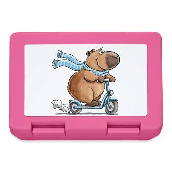 Capybara auf Roller Lustiges Tiermotiv Scooter - Brotdose - Pink - Vorne