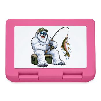 Fröhlicher Yeti beim Angeln – Lustiges Outdoor Mot - Brotdose - Pink - Vorne