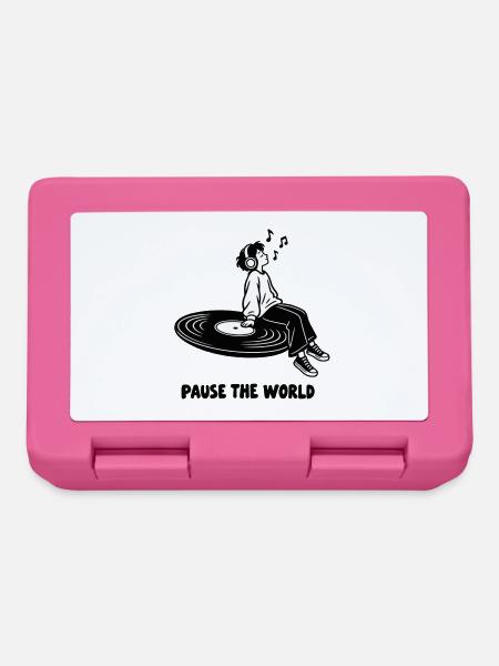 Pause the World – Vinyl- und Kopfhörer-Musikliebhaber - Brotdose - Pink