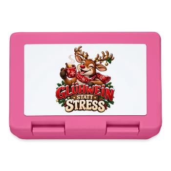 Glühwein statt Stress – Lustiges Weihnachtsrentier - Brotdose - Pink - Vorne