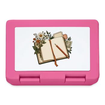 Journaling - Notizbuch mit Blumen und Bleistift - Brotdose - Pink - Vorne