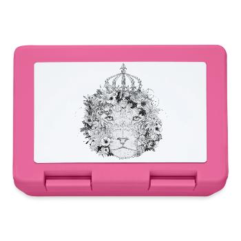 majestätisch geschmückter Löwe mit Blumen & Krone - Brotdose - Pink - Vorne