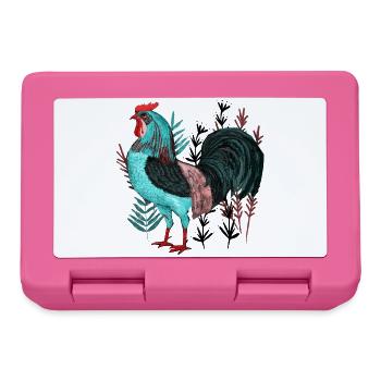 Türkisfarbener Hahn im Pflanzendesign - Brotdose - Pink - Vorne