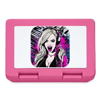 Coole Musik Girl mit Kopfhörer in Pink Rock Pop - Brotdose - Pink - Vorne