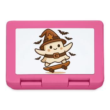 Skater‑Geist mit Hexenhut – Retro Halloween Shirt - Brotdose - Pink - Vorne