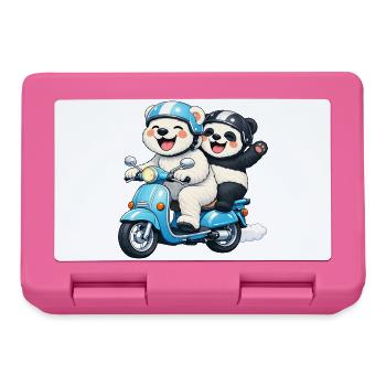 Polar Bear and Panda Bear on a Scooter - Lunchbox - pink - Front