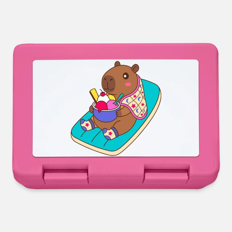 Capybara Sundae on a Beach Float -vacation mode - Lunchbox - pink
