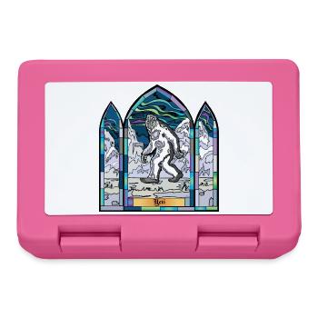 Buntglas-Yeti in Schneelandschaft - Brotdose - Pink - Vorne