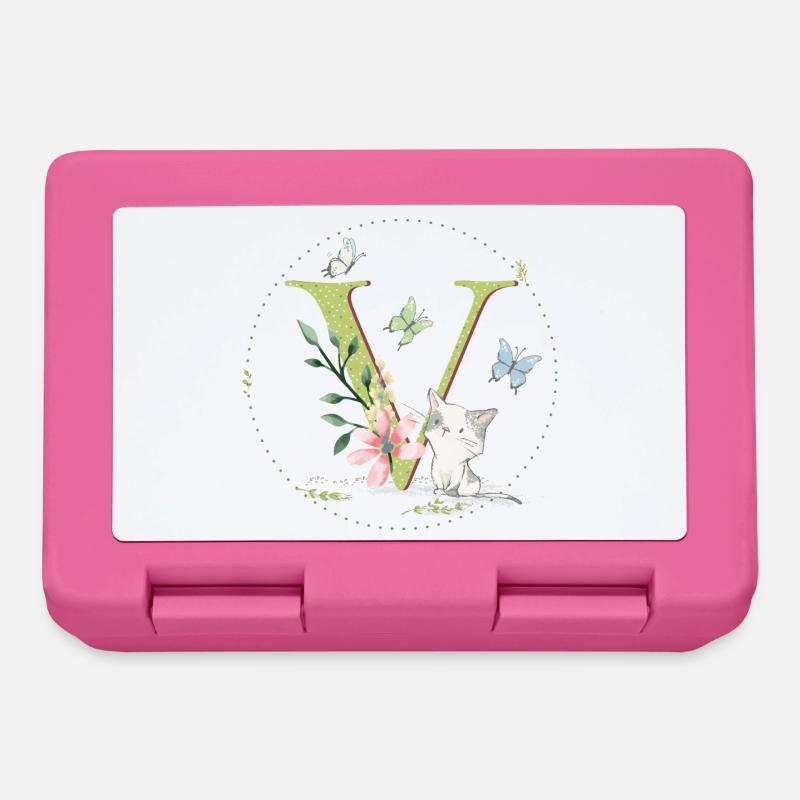 Anfangsbuchstabe V mit Katze - Brotdose - Pink