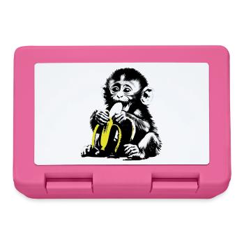 Verspieltes Affenmotiv mit Banane - Brotdose - Pink - Vorne