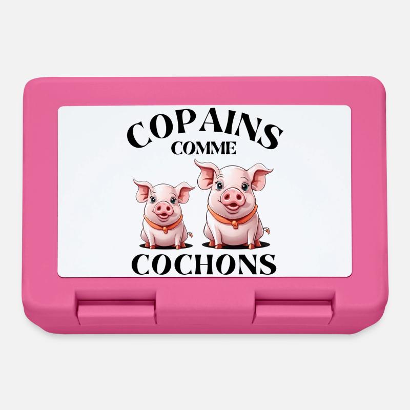 cochon, copains comme cochons, amitié - Boîte à goûter - rose