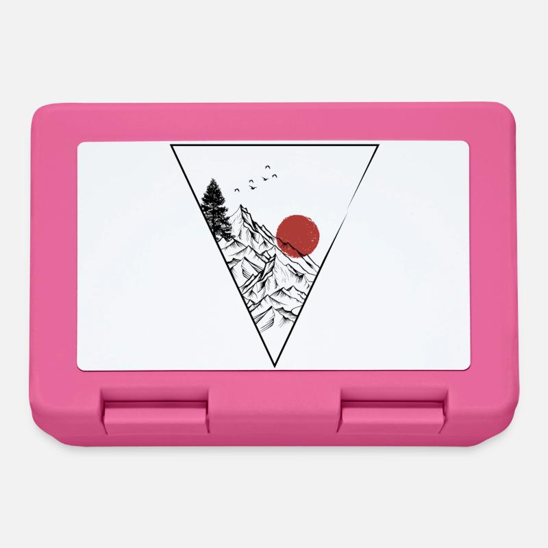 Rote Sonne über minimalistischer Bergsilhouette - Brotdose - Pink