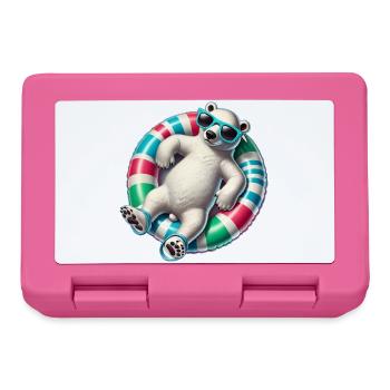 A relaxed polar bear on a swimming ring - Lunchbox - pink - Front