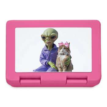 Alien und Katze – Galaktische Liebe - Brotdose - Pink - Vorne