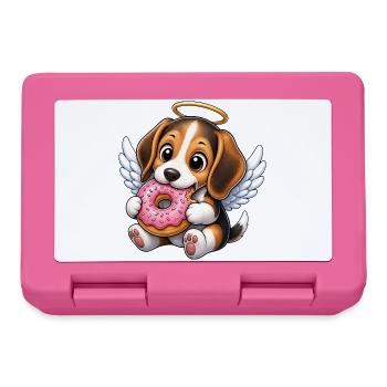 Süßer Beagle Engel mit Flügeln Cartoon Donut - Brotdose - Pink - Vorne