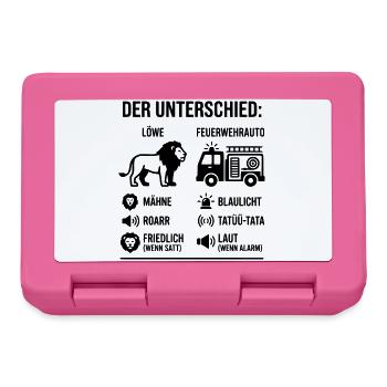 Löwe oder Feuerwehr? Lustiges Vergleichs-Motiv  - Brotdose - Pink - Vorne
