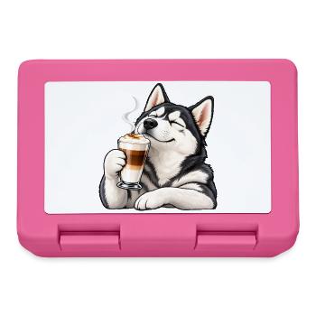 Husky mit Latte Macchiato – Kaffeepause - Brotdose - Pink - Vorne
