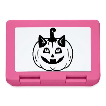 Halloween Katze Kürbiskopf - Schwarz Weiß - Brotdose - Pink - Vorne