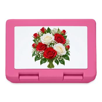 Rot-weiß-Rosenstrauß-Druck - Brotdose - Pink - Vorne