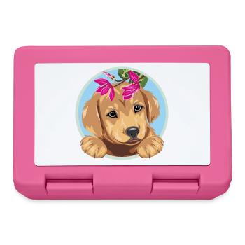 Jeter un coup d’œil curieux chien Golden Retriever avec des fleurs - Boîte à goûter - rose - Devant