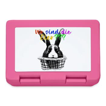 Osterdesign Hase im Korb T-Shirt mit der Frage - Brotdose - Pink - Vorne