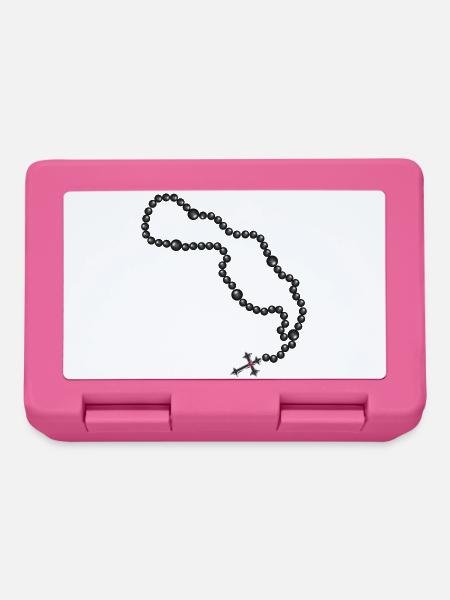Rosenkranz Zeichnung mit Kreuz und schwarze Perlen - Brotdose - Pink