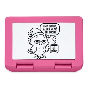 Morgenmuffel Vogel_mit_Kaffeetasse_und_Sprechblase - Brotdose - Pink - Vorne