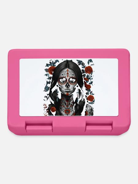 Sugar Skull Maiden Blumen Tattoo - Brotdose - Pink
