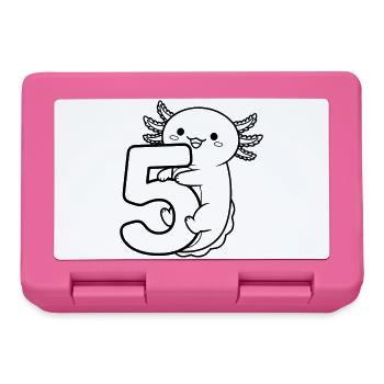 Axolotl hugging the number 5 cartoon illustration - Lunchbox - pink - Front