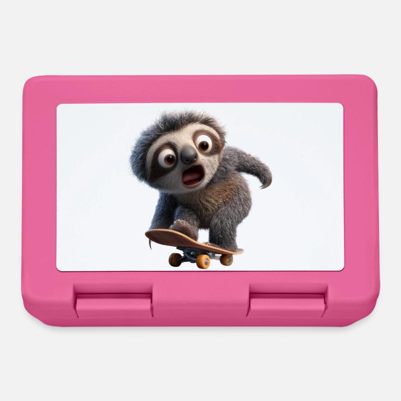 Sloth on Skateboard Funny Slow Cool - Lunchbox - pink