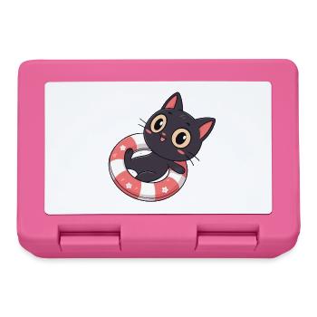Black Cat on Buoy Flowers - Lunchbox - pink - Front