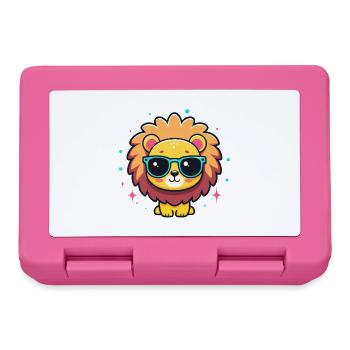 Lion Kawaii chic avec lunettes bleues - Boîte à goûter - rose - Devant