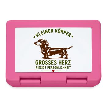 Kleiner Körper, Großes Herz – Dackel Spruch - Brotdose - Pink - Vorne